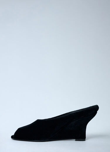 TOTEME Velvet Peep-Toe Wedge Mules Black tot0263055