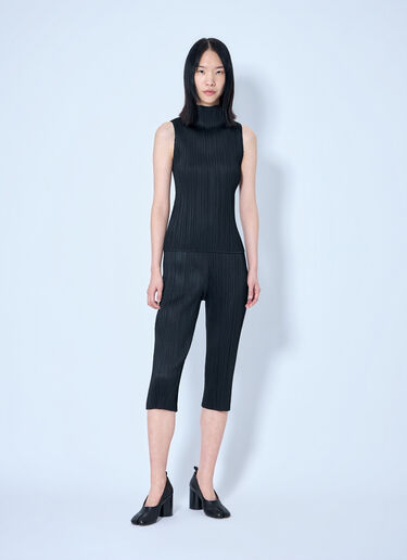 Pleats Please Issey Miyake Sleeveless Ribbed High-Neck Top Black plp0264015