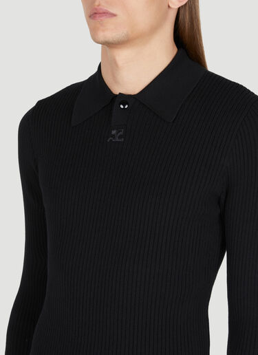 Courrèges Snap Rib Knit Polo Sweater Black cou0154014