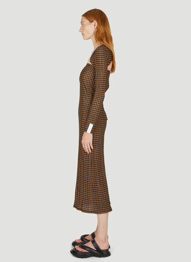 Rokh Detachable Sleeve Check Dress Brown rok0249005