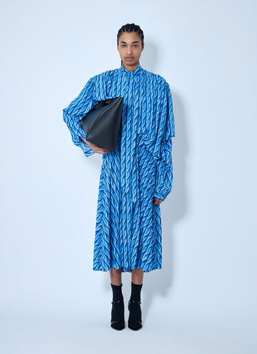 Balenciaga Double Sleeve Pleated Dress Blue bal0259007