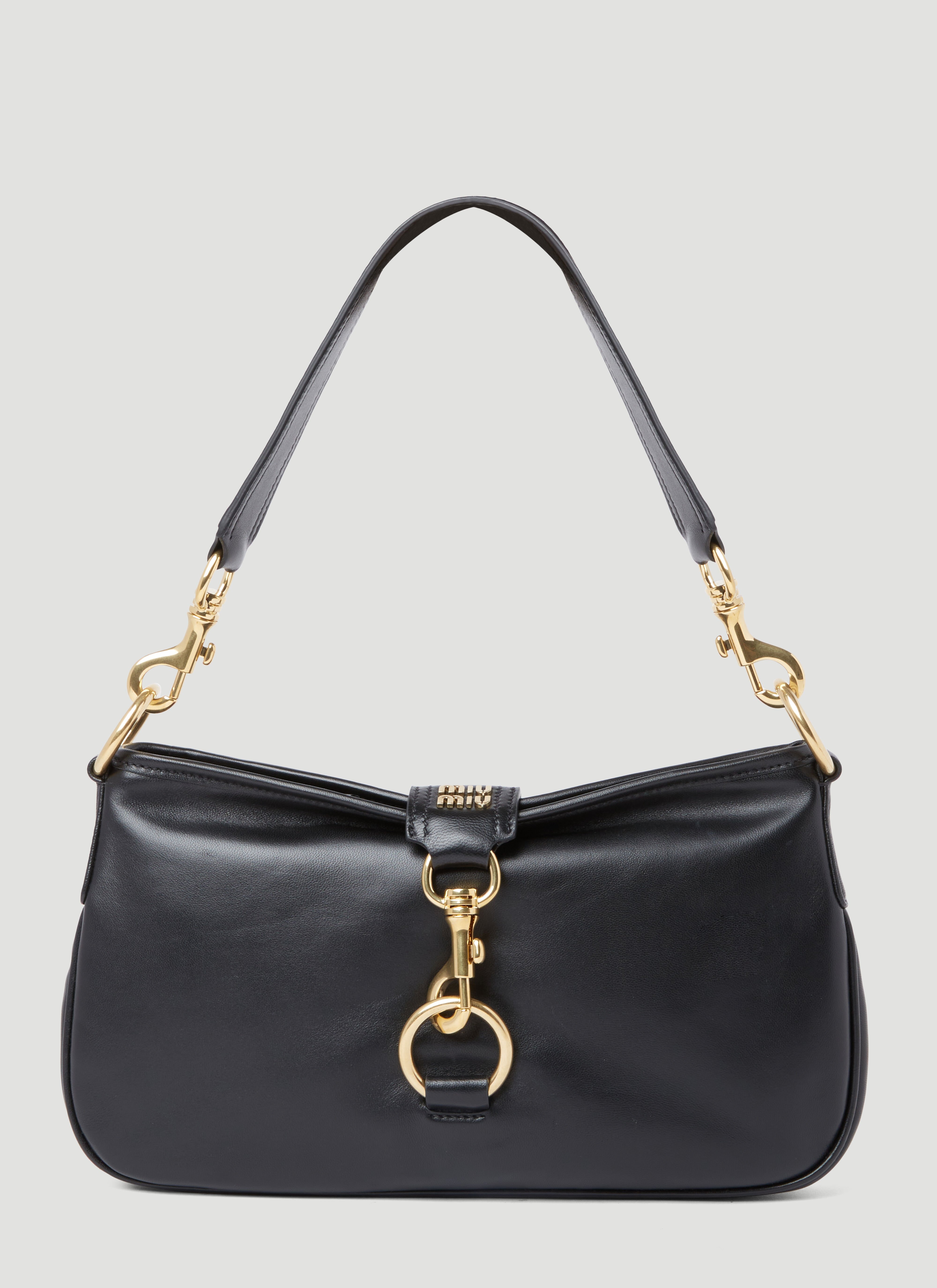 Miu Miu Women s Logo Plaque Leather Shoulder Bag in Black LN CC