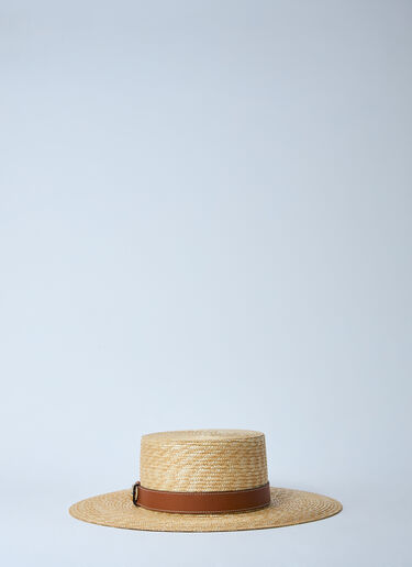 Gucci Straw Hat With Logo Plaque Beige guc0259069