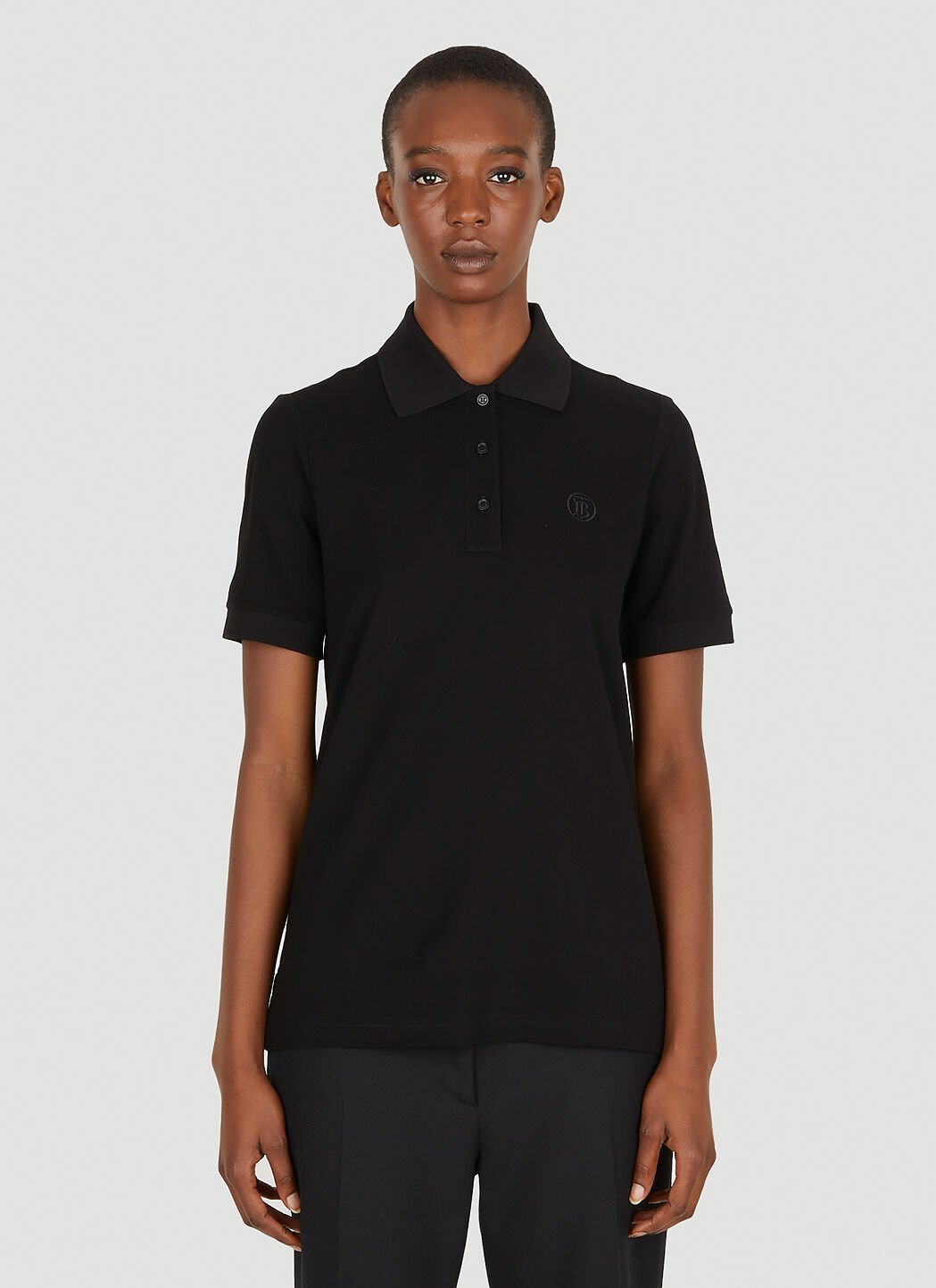 Burberry TB Logo Embroidery Polo Shirt in Black LN CC