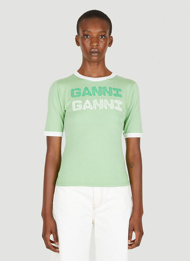 GANNI Logo Print T-Shirt Green gan0251020