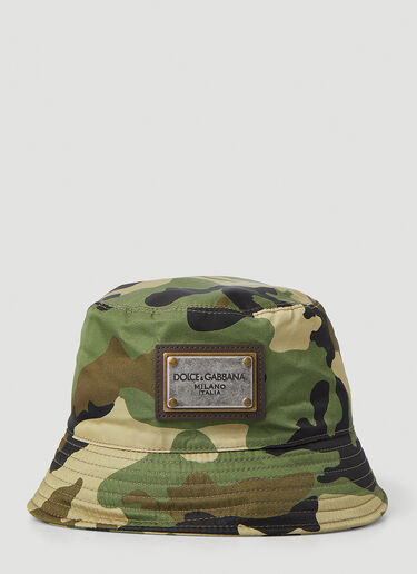 Dolce & Gabbana Camouflage Logo Plaque Bucket Hat Green dol0147077