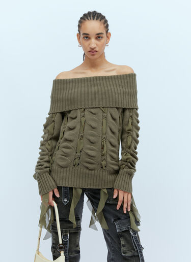 Blumarine Chiffon Inserts Wool Sweater Green blm0253007