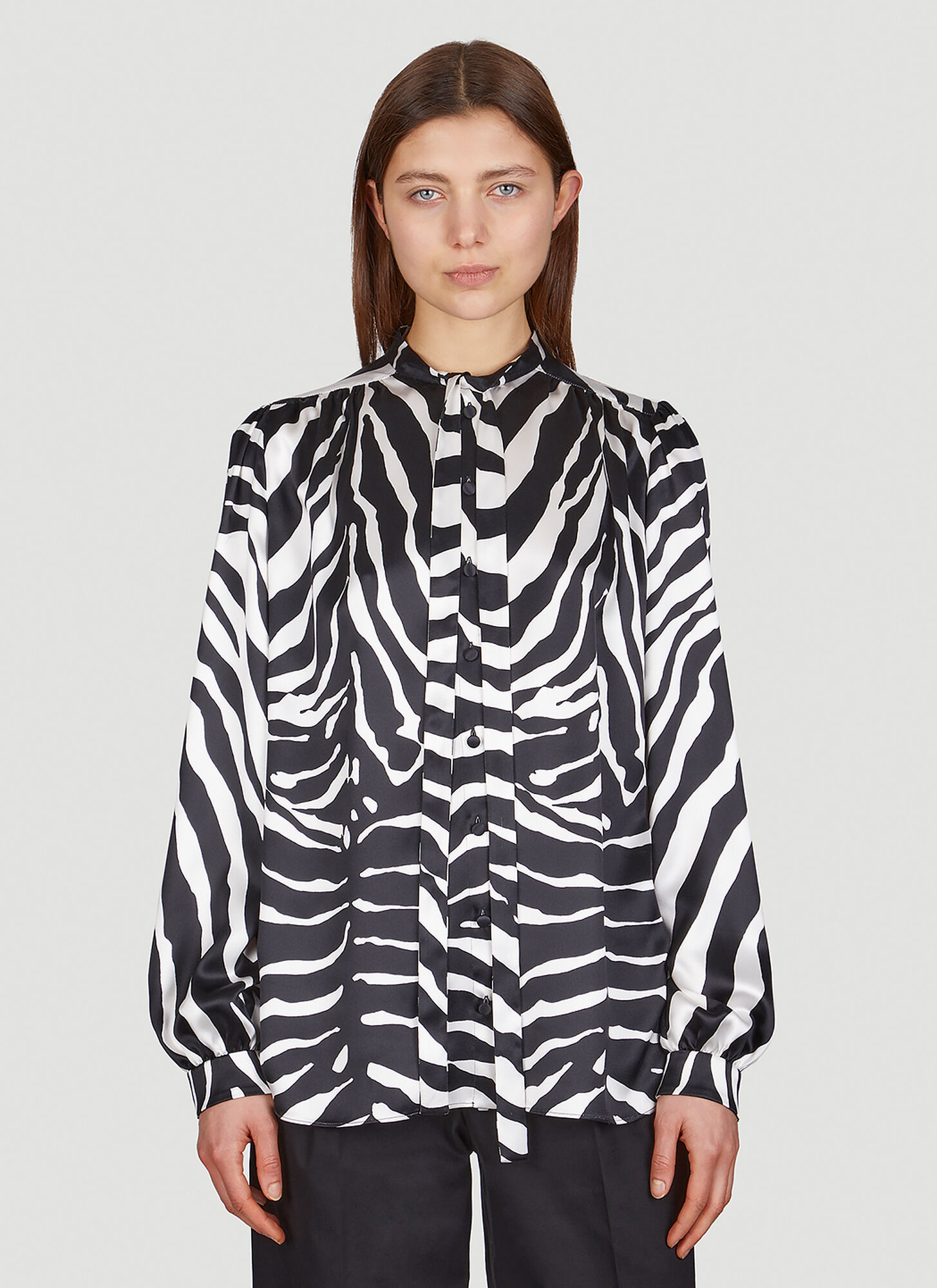 Dolce & Gabbana Zebra-print Ruched Cady Midi Dress In Black