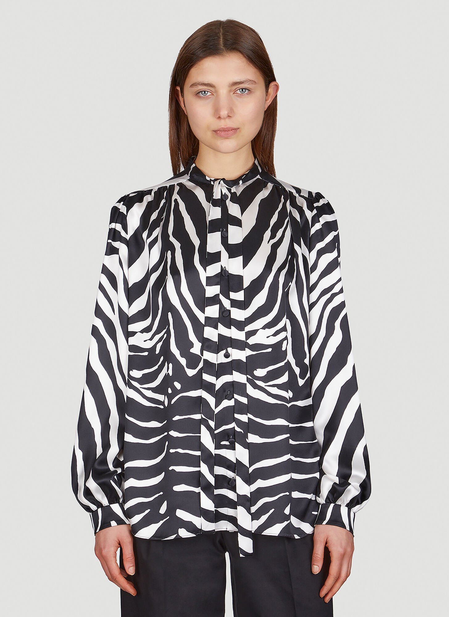 Dolce & Gabbana Zebra-print Ruched Cady Midi Dress In Black