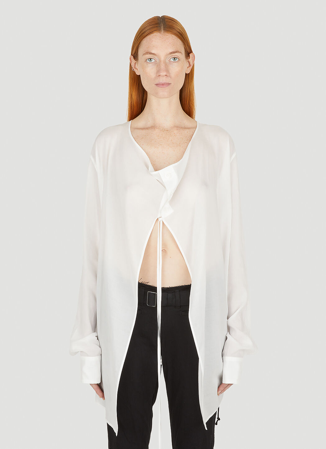 Yohji Yamamoto Front Slit Top in White | LN-CC