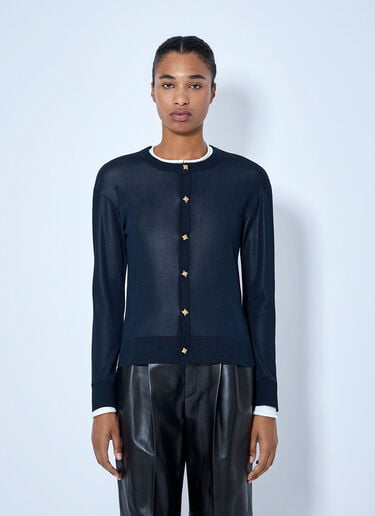 LN-CC® - Bottega Veneta: Silk Double Knit Cardigan - Navy Bottega Veneta Silk Double Knit Cardigan Navy bov0265062