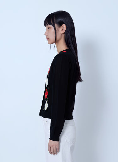 LN-CC® - GANNI: Light Cotton Argyle Cardigan - Black GANNI Light Cotton Argyle Cardigan Black gan0265020