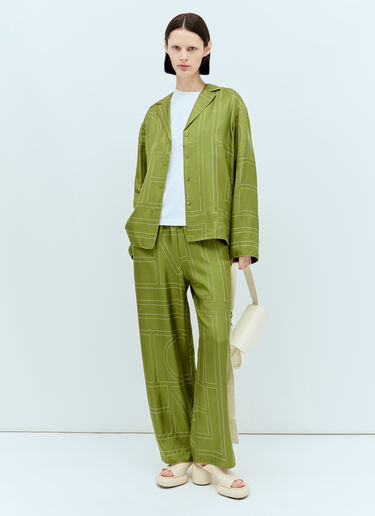 TOTEME Monogram Silk Pyjama Shirt Green tot0257012