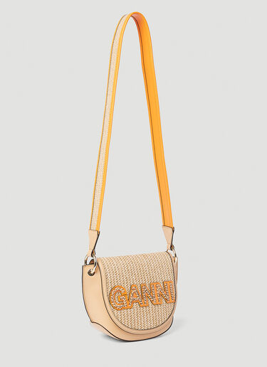 GANNI Banner Saddle Raffia Shoulder Bag Beige gan0252042