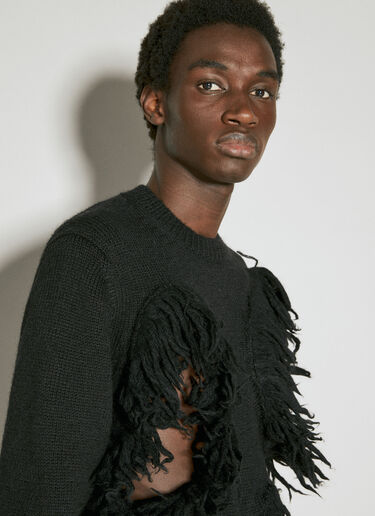 Comme des Garçons Homme Plus Cut-Out Wool Sweater With Tassle Edge Black hpl0154010