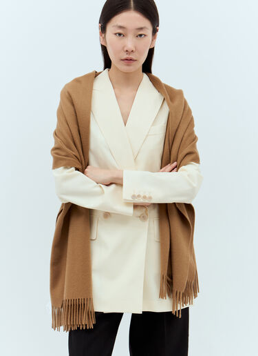 Max Mara Logo Embroidery Cashmere Scarf Camel max0257046