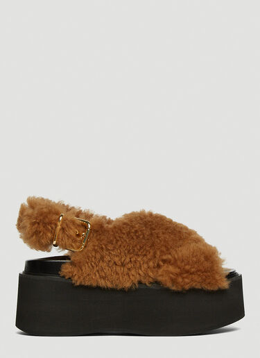 Marni [퍼스벳] 시어링 웨지 샌들 브라운 mni0249034