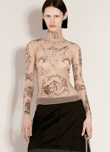 Balenciaga Tattoo Mesh Top Beige bal0256006