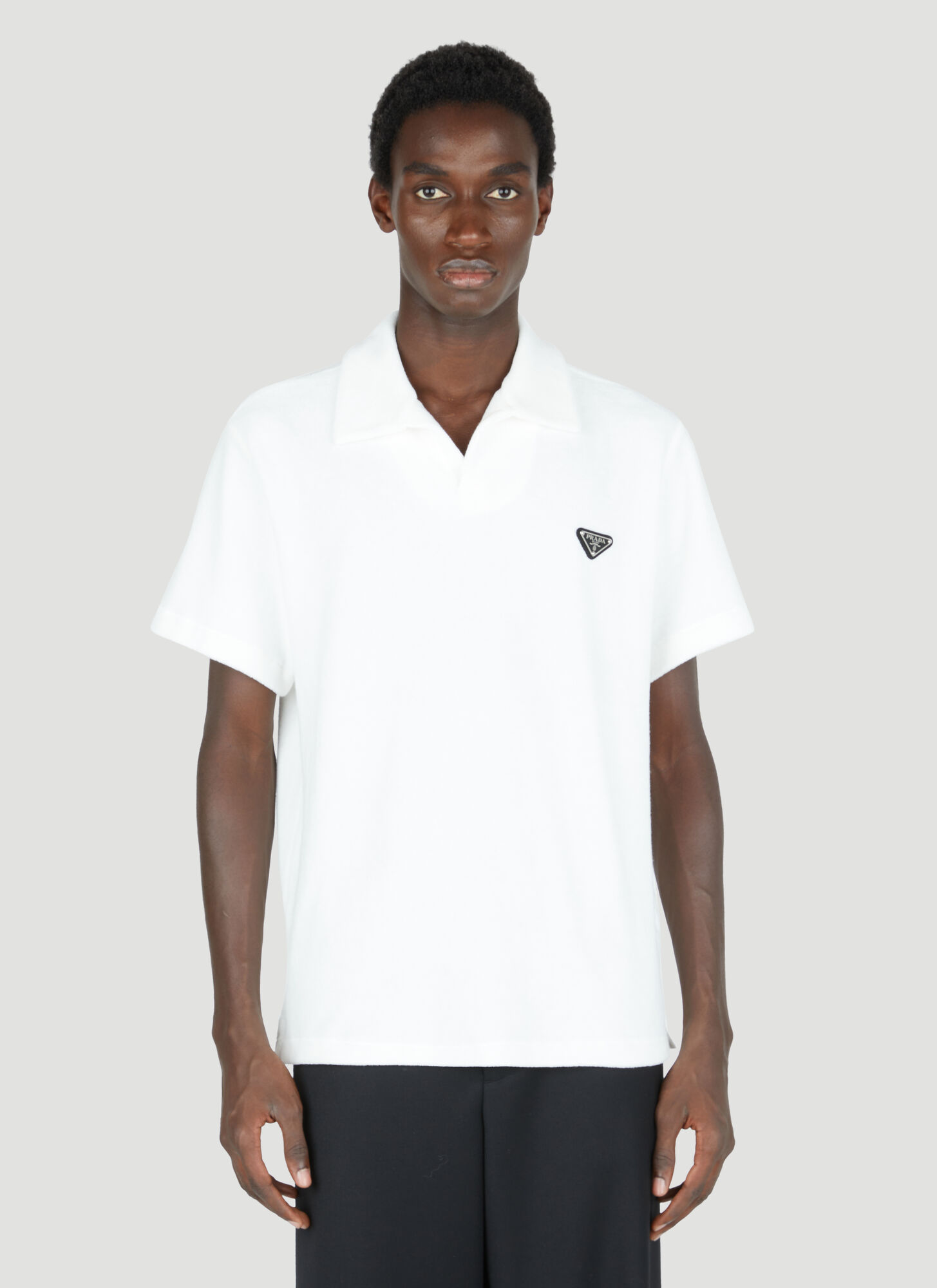 Shop Prada Terry-cloth Logo Patch Polo Shirt In White
