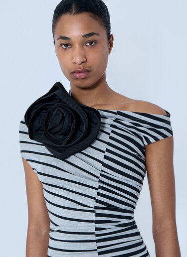 Vaquera Asymmetrical Striped Top with Floral Appliqué Grey vaq0264003