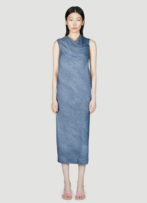 Saint Laurent Denim Print Midi Dress Black sla0254043