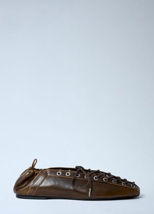 GANNI Lace-Up Ballerina Flats Olive gan0262015