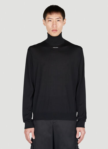 Prada Logo Intarsia High Neck Sweater Black pra0152101