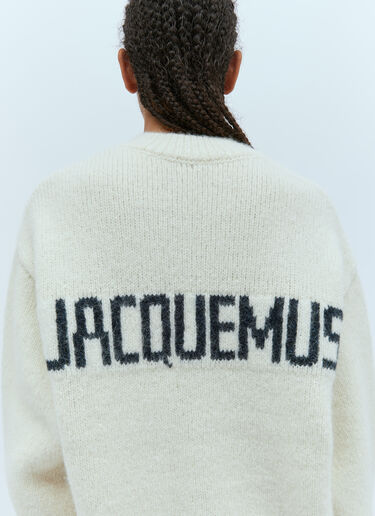 Jacquemus Rear Logo Print Knit Sweater Beige jac0354001