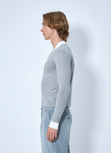 LN-CC® - Miu Miu: Collared Long Sleeve Knit Sweater - Grey Miu Miu Collared Long Sleeve Knit Sweater Grey miu0365003