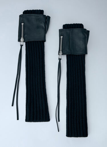 LN-CC® - Yohji Yamamoto: Long Ribbed Leather Gloves - Black Yohji Yamamoto Long Ribbed Leather Gloves Black yoy0263010
