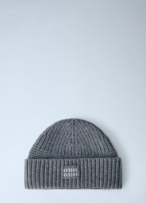 Miu Miu Logo-Patch Wool Beanie Grey miu0366046