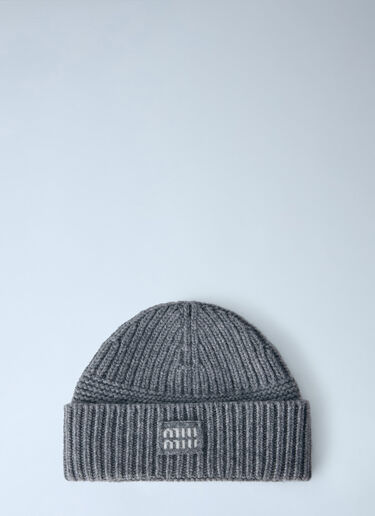 Miu Miu Logo-Patch Wool Beanie Grey miu0366046