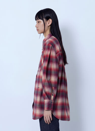 LN-CC® - GANNI: Cotton Flannel Check Pleated Sleeve Shirt - Purple GANNI Cotton Flannel Check Pleated Sleeve Shirt Purple gan0265005