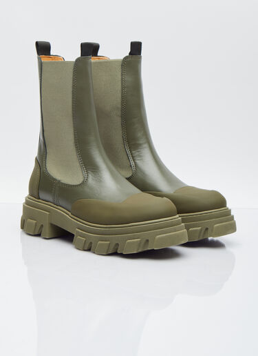 GANNI Cleated Mid Chelsea Boots Green gan0254031