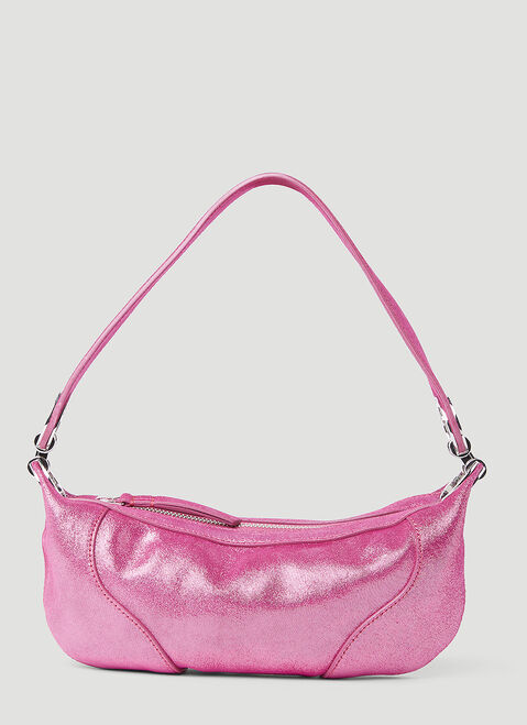 BY FAR Mini Amira Jeans Lame Leather Shoulder Bag Beige byf0253022