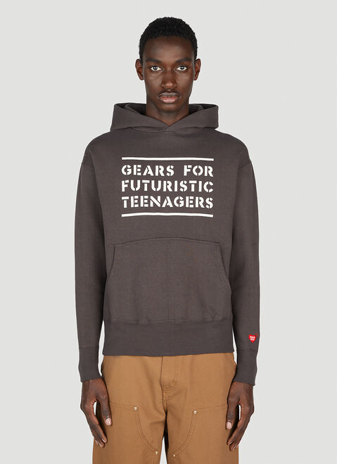 Human Made Text Print Hooded Sweatshirt Khaki hmd0152006