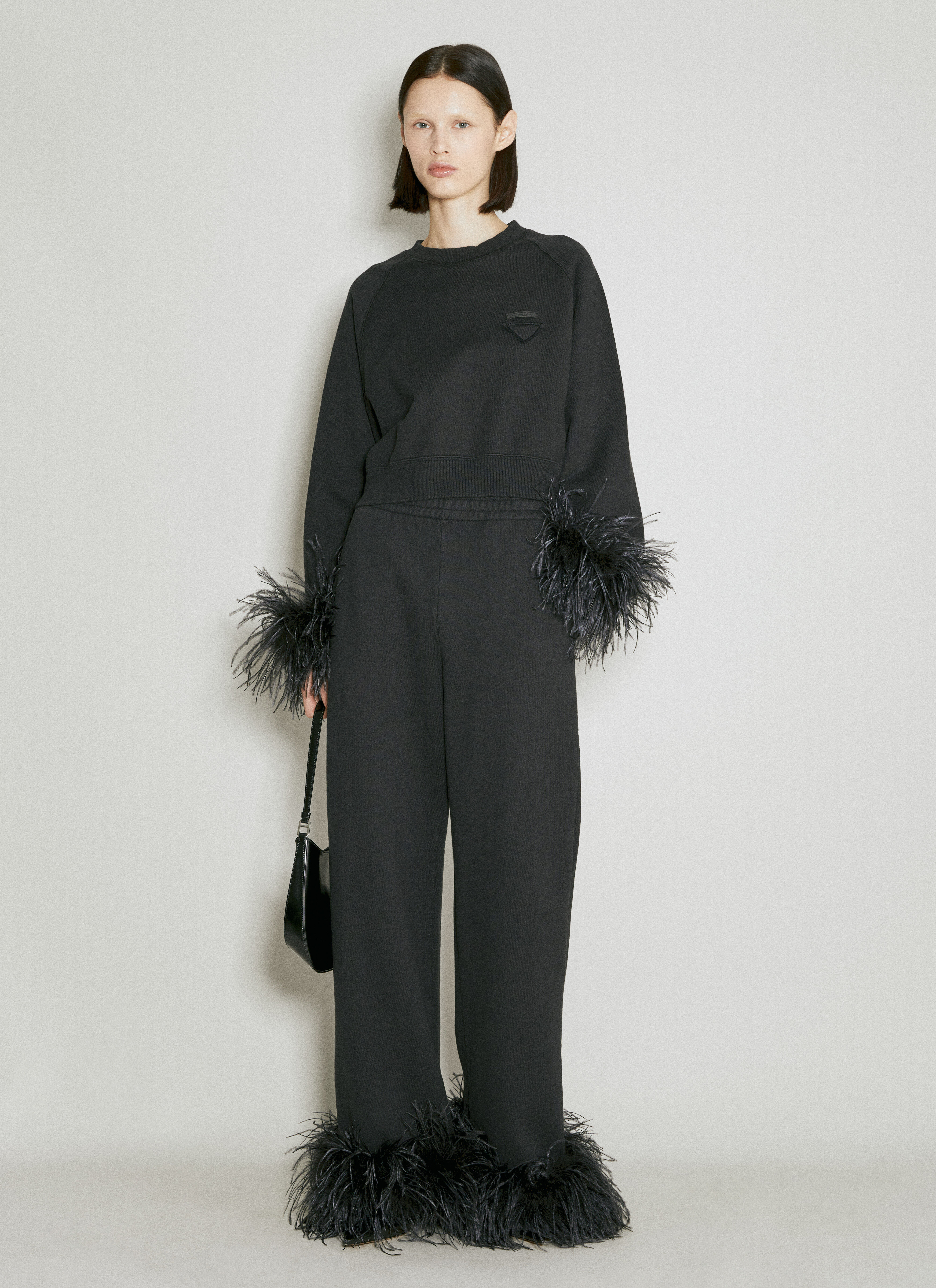 Prada Women s Feather Cuffs Sweatshirt in Black LN CC