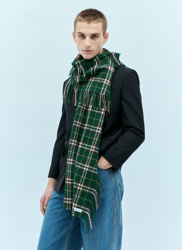 Burberry Check Cashmere Fringed Scarf Green bur0355006