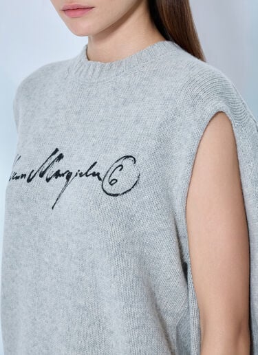 LN-CC® - MM6 Maison Margiela: Intarsia Logo Knit Sweater - Grey MM6 Maison Margiela Intarsia Logo Knit Sweater Grey mmm0265007
