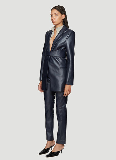 Roni Ilan Faux Leather Jacket with Belt Navy ron0238006