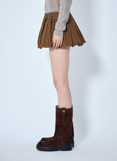 Miu Miu Pleated Gingham Check Mini Skirt Brown miu0265011