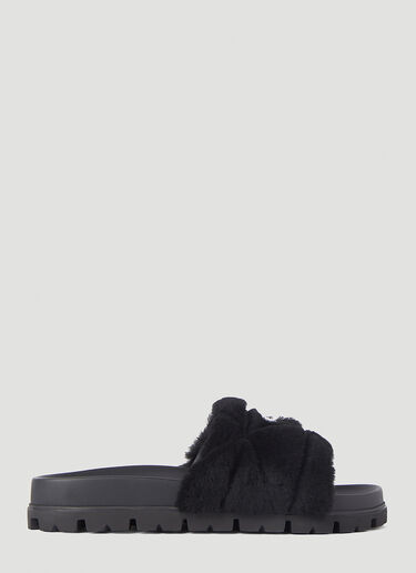 Prada 羊毛皮拖鞋 黑 pra0245024