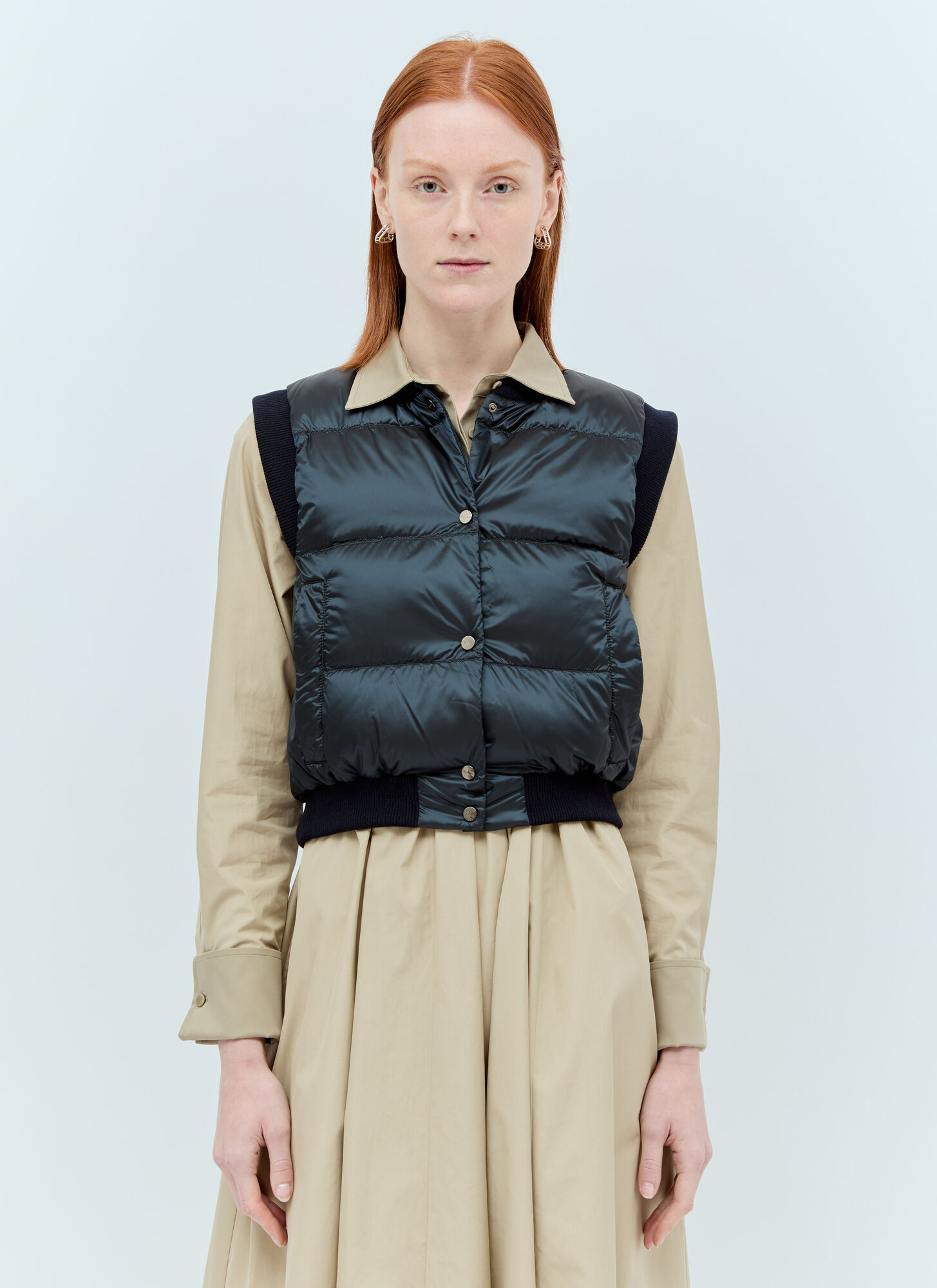 Shop Max Mara Cropped Down Vest In Navy