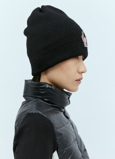 Moncler Grenoble Logo Patch Wool Beanie Hat Black mog0253013