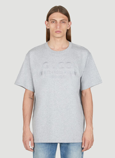 Gucci 徽标刺绣 T 恤 浅灰色 guc0154018