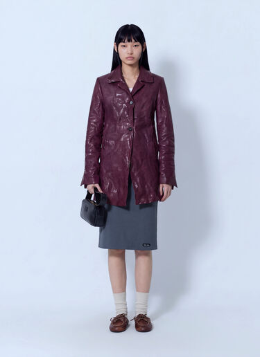 LN-CC® - Miu Miu: Textured Leather Coat - Burgundy Miu Miu Textured Leather Coat Burgundy miu0266119