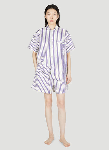 Tekla Lido Stripe Short Sleeve Pyjama Shirt Purple tek0353017