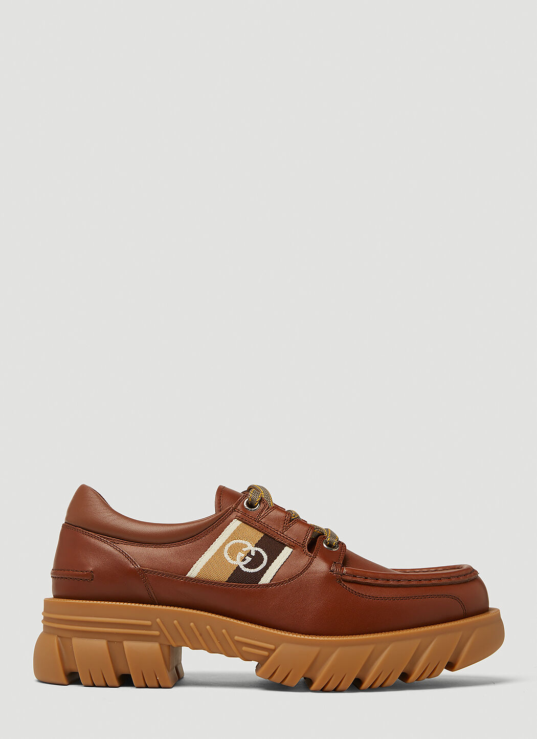 Gucci Jacquard Gg Stripe Deck Shoes In Brown ModeSens