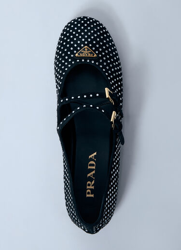 Prada Crystal-Embellished Suede Ballerina Flats Silver pra0259002