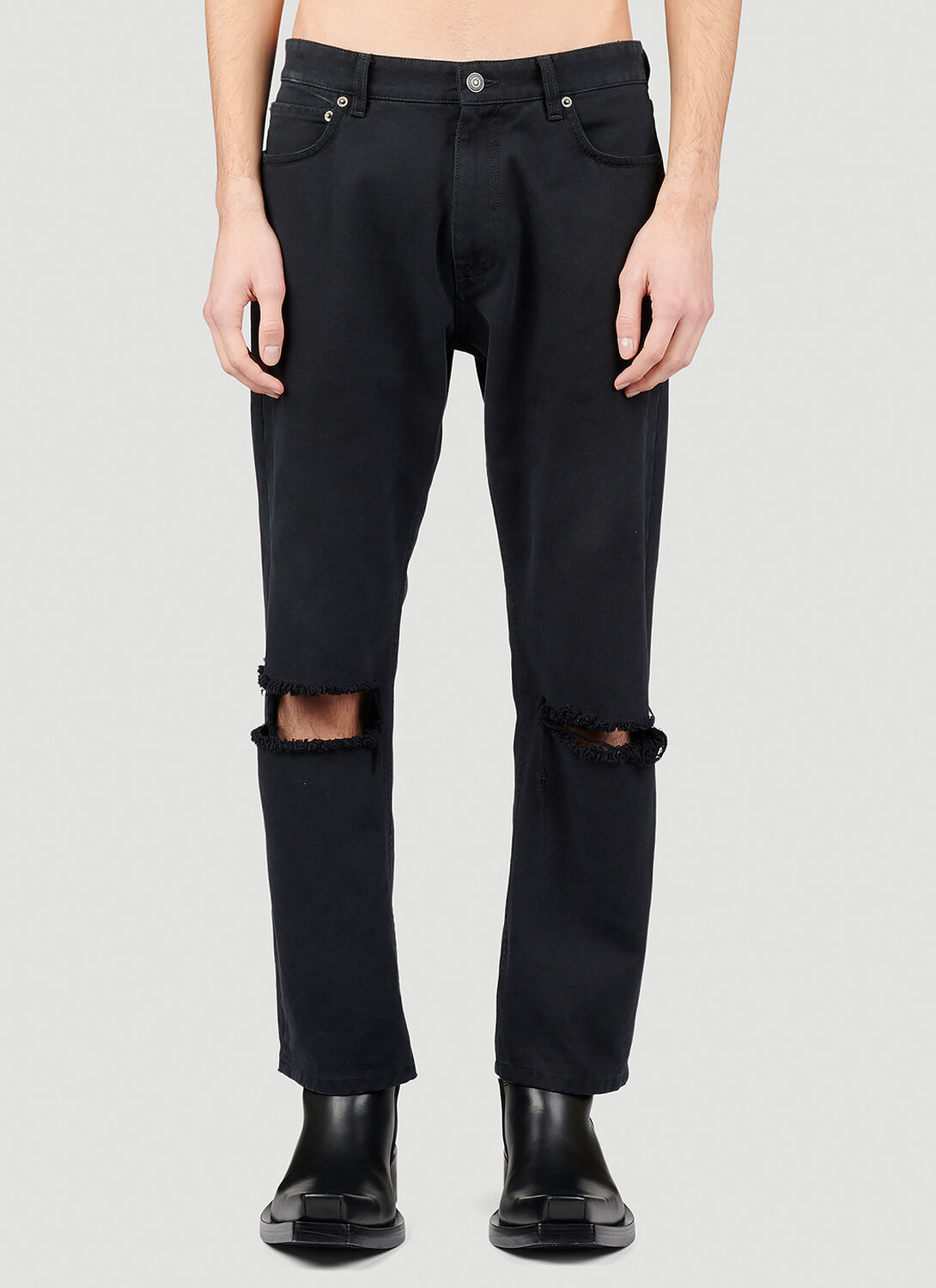 Shop Balenciaga Buckle Busted Knee Jeans In Black